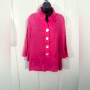 John Mark Linen Popover Button Front Pink Top Size Small EUC